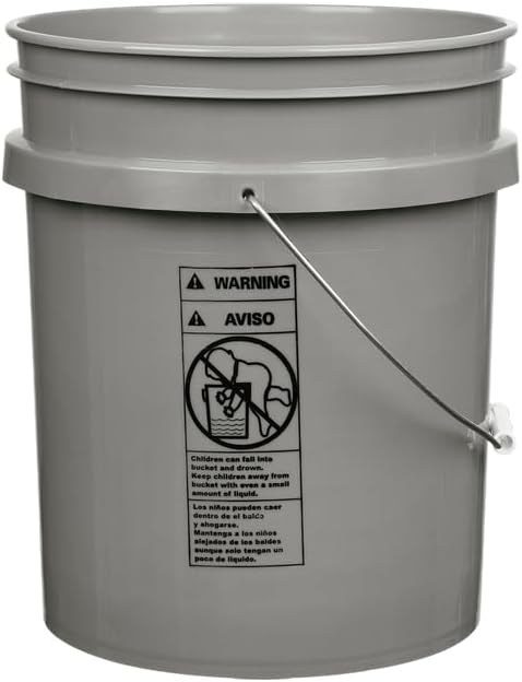 House Naturals 5 Gallon Premium HPDE Plastic Bucket - Made in USA Food Grade Storage Container, BPA Free All Purpose Pail (4, Gray)