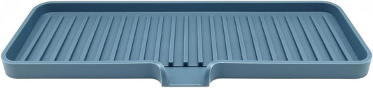 Happitasa Silicone Soap Dish Tray and Sponge Holder with Drain Chute | Bathroom and Kitchen Sink Organizer Caddy (Smoky Blue, 12"x4", 7.4 Ounces)