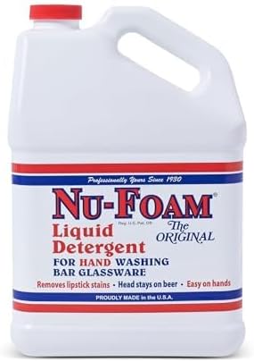 Nu-Foam Liquid Detergent for Bar Glassware – Original Streak-Free Solution - Hand Washing Bar, Tavern, Brewery Supplies - Spotless Serving Glasses - Concentrated - Easy On Hands - 3.5 Gallon Pail