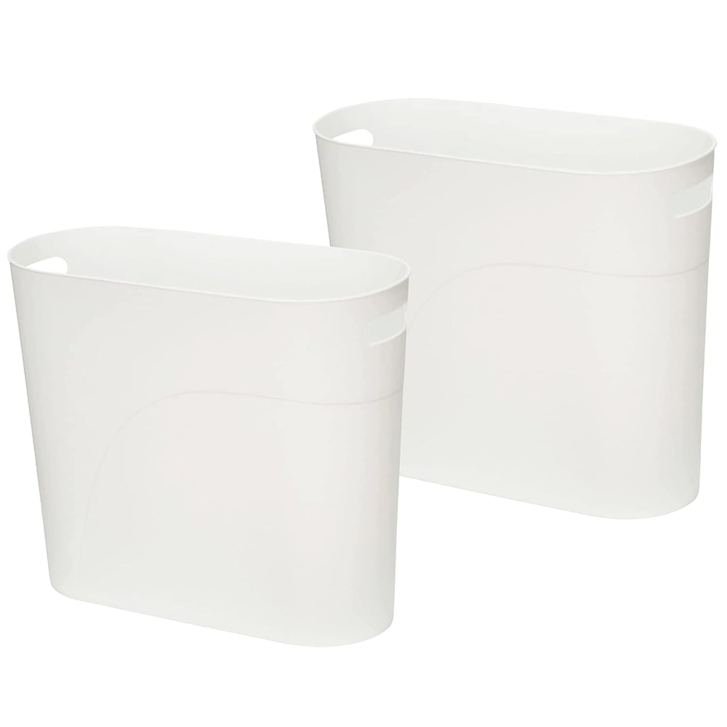 Small Trash Can Plastic Bathroom Wastebasket 3.2 Gallon Slim Garbage Container Bin with Handle for Home Kitchen Bathroom Bedroom Office, 2 Pack (White)