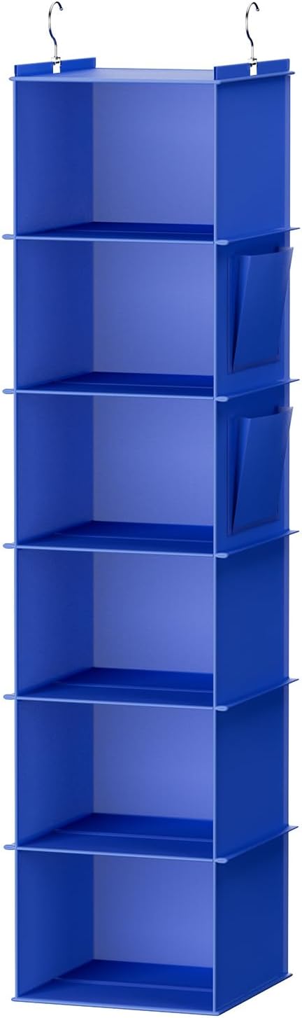 YOUDENOVA Hanging Closet Organizer, 6-Shelf Closet Hanging Storage Shelves, Blue
