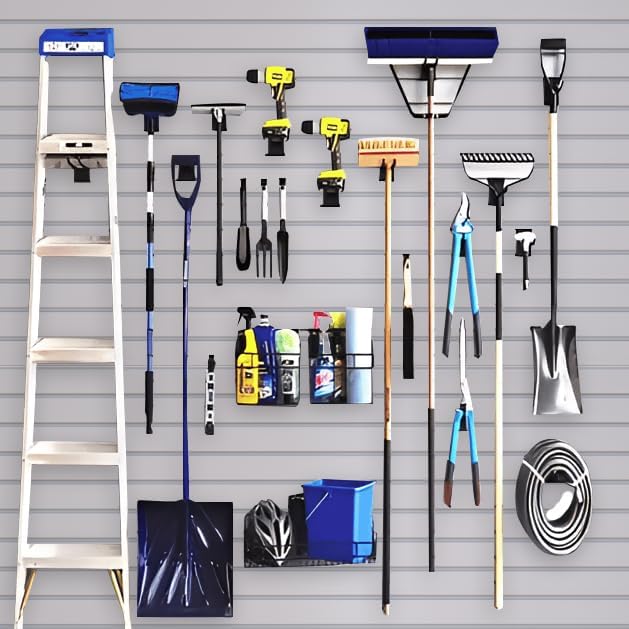 NeatiEase Slatwall Panel Wall Storage Systems, 4 x 8ft Slat Wall Paneling Garage Wall Organizer, Heavy Duty Wall Mounted PVC Wall Rack (Gray)