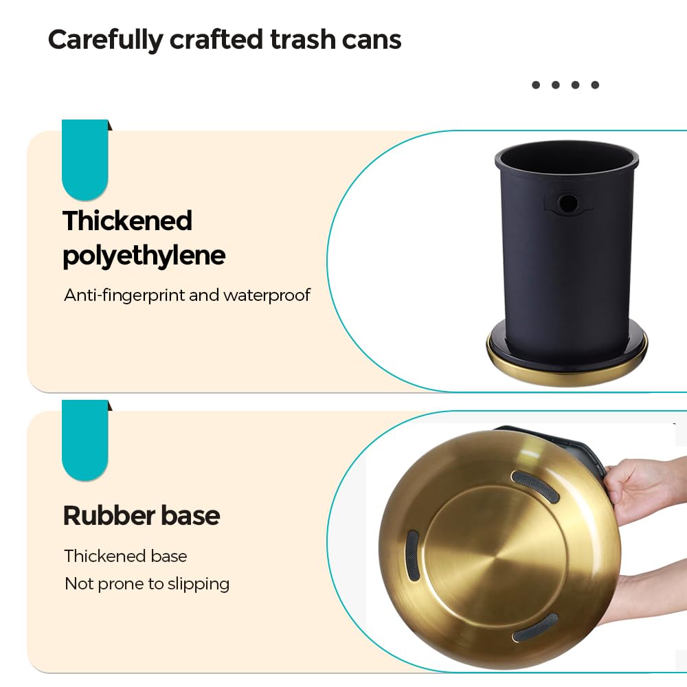 8L / 2.1Gal Gold Brushed Stainless Steel Trash Can with Swing Cover,Gold Bathroom Trash can ，Decorative Garbage Can for Bathroom, Living Room, BedroomOffice, Hotel, RV (32A gold-8L)