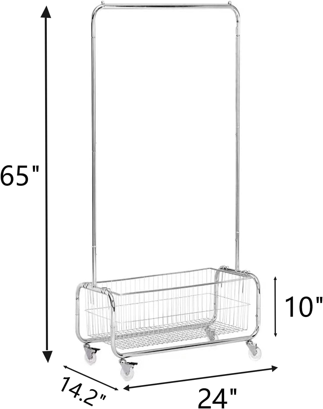 Garment Rack With Storage Baskets,Clothing Rack for Hanging Clothes, Multi-functional Bedroom Clothes Rack with Wheels for Bedroom, Living Room, Easy Assembly (24inch length)