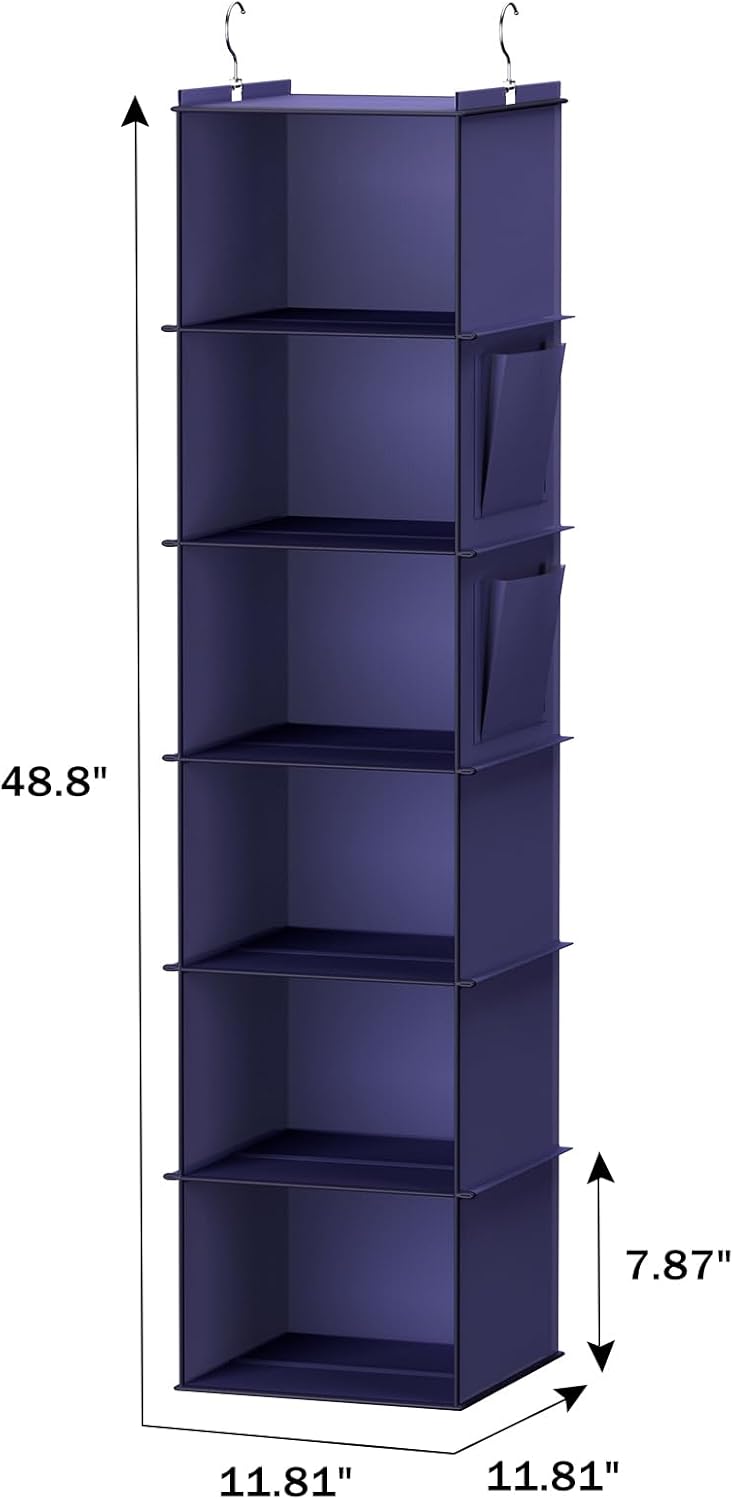 YOUDENOVA Hanging Closet Organizer, 6-Shelf Closet Hanging Storage Shelves, Purple