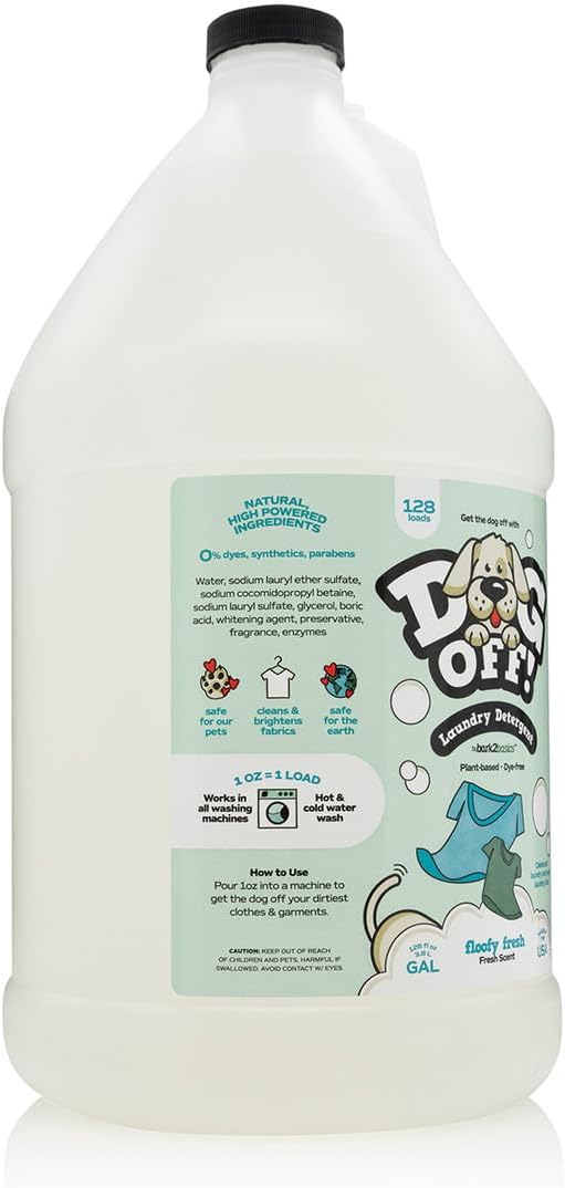 Bark2Basics Dog-Off Laundry Liquid Detergent, 1 Gallon - 128 Loads, Eliminates Pet Odors and Stains from Clothes, Towels, and Apparel, Ideal for Grooming Salons, Clinics, Kennels, Resorts, and More