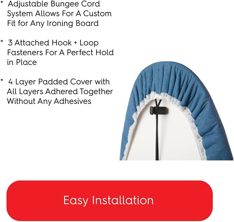 TIVIT Ironing Board Cover 13 x 45, Performance Grade Titanium Coated Pro Grip Pad & Covers - Superior Scorch & Stain Resistance, High Heat Reflection, 3 Padded Layers 3 Fastener Straps - Made In Italy