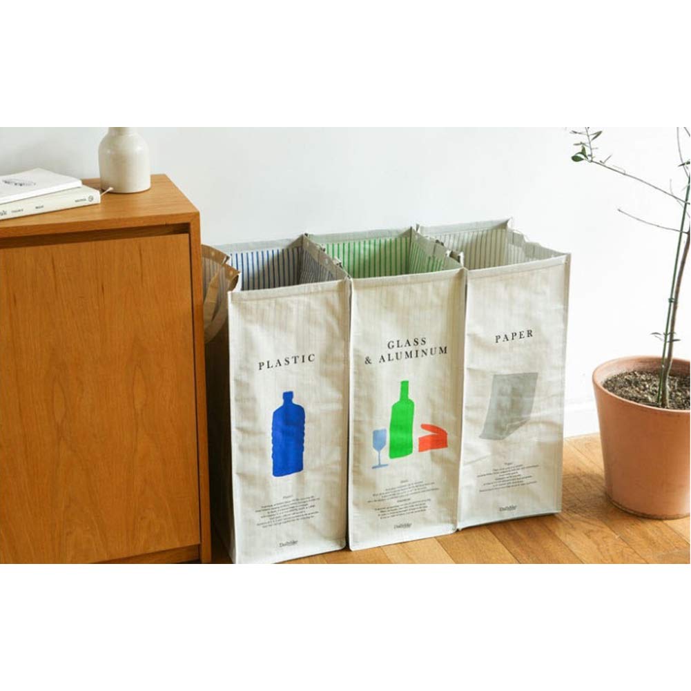 216 Separate Recycling Waste Bin Bags for Kitchen Home Recycle Garbage Trash Sorting Bins Organizer Waterproof Baskets Compartment Container, White (Set of 3 Pack)