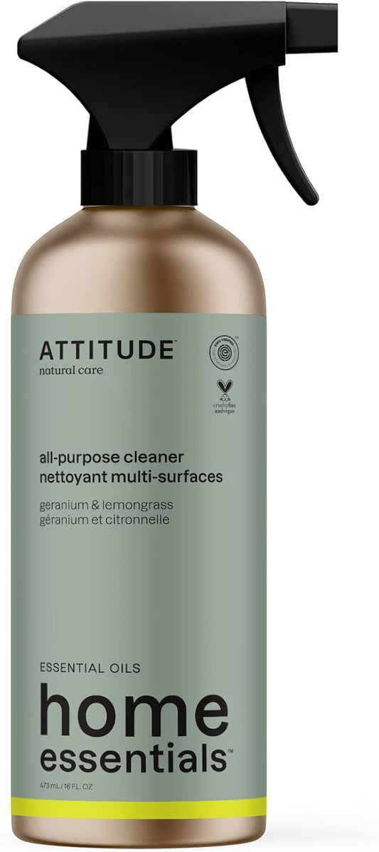 ATTITUDE All Purpose Cleaner, EWG Verified Multi-Surface Products, Vegan, Naturally Derived Multipurpose Cleaning Spray, Geranium and Lemongrass, 16 Fl Oz