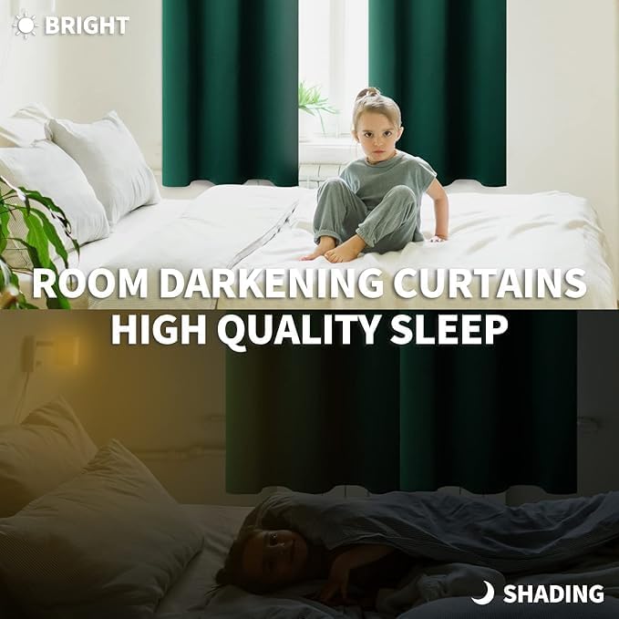 BGment Emerald Green Blackout Curtains 45 Inch Length for Bedroom Window - Small Thermal Insulated Drapes with Rod Pocket for Bathroom Ktichen Cafe Rv Camper, 34 x 45 Inch, 2 Panels