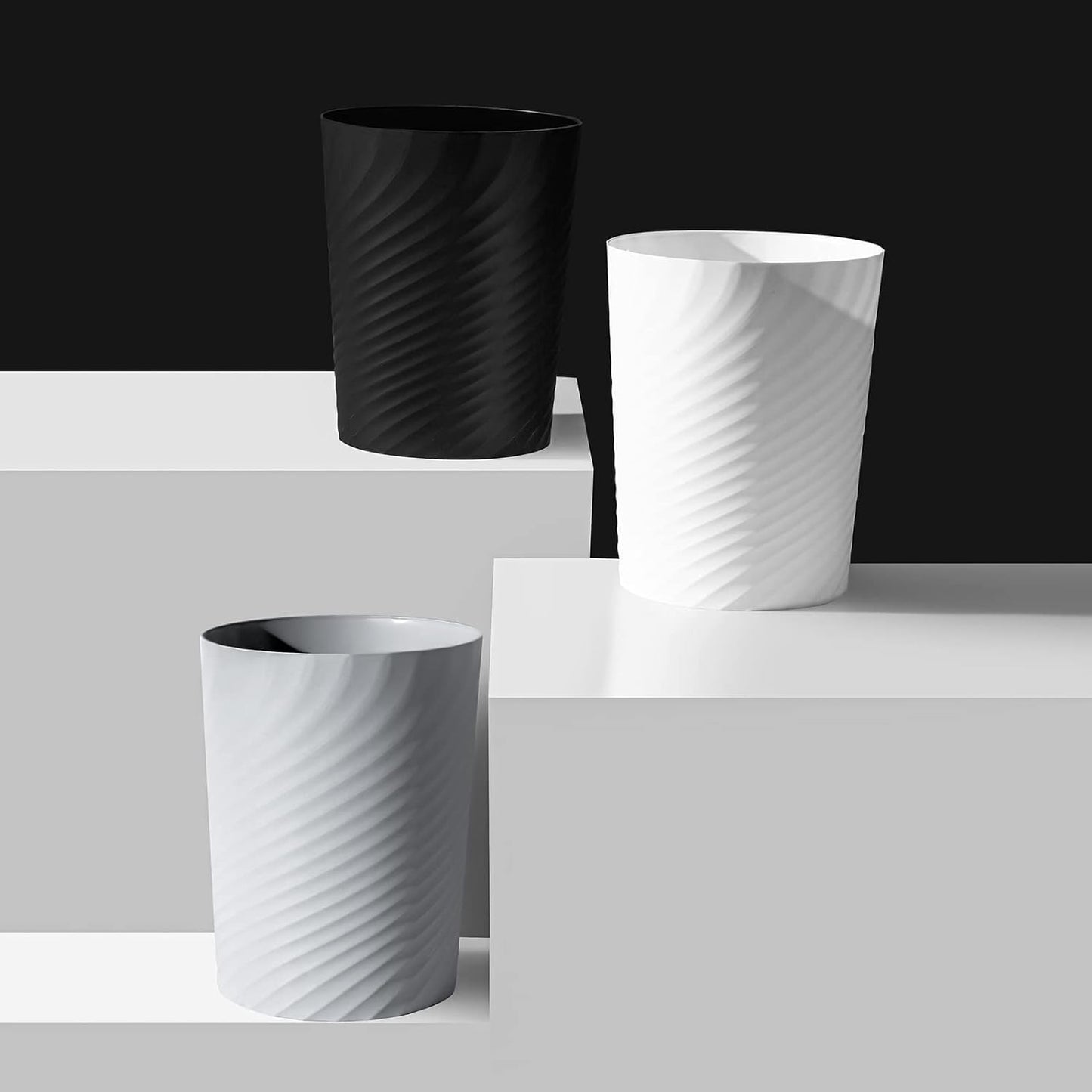 UUJOLY Plastic Small Trash Can Wastebasket, Garbage Container Basket for Bathrooms, Laundry Room, Kitchens, Offices, Kids Rooms, Dorms, 1.8 Gallon, Black, 3 Pack