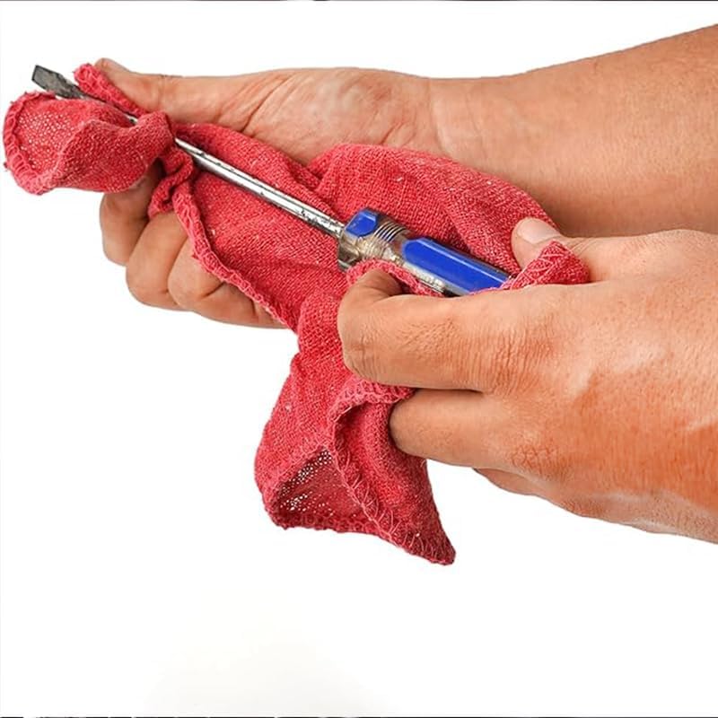 Shop Towels (Red, 18 Rolls of 12 Pieces) Bulk Cleaning Towel in a Pack, Mechanic Cotton Wipes for Car Maintenance, Auto Mechanics & Garage, Wipe Grease & Oil, Machine Wash & Reusable