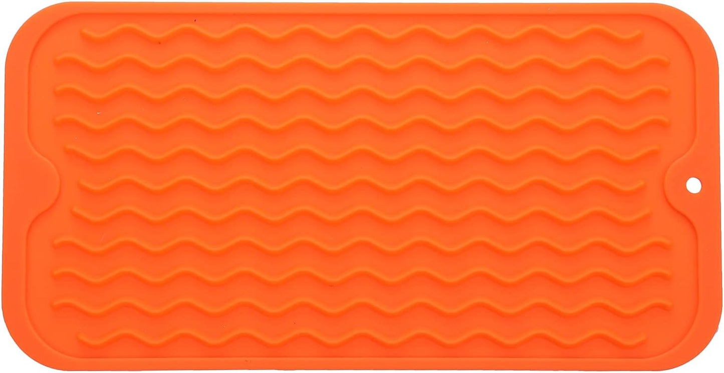 Silicone Dish Drying Mat for Multiple Usage,Easy clean,Eco-friendly,Heat-resistant Silicone Mat for Kitchen Counter or Sink,Refrigerator or Drawer Liner Orange S 12 inches x 6 inches