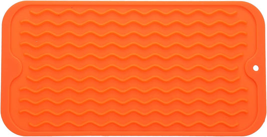 Silicone Dish Drying Mat for Multiple Usage,Easy clean,Eco-friendly,Heat-resistant Silicone Mat for Kitchen Counter or Sink,Refrigerator or Drawer Liner Orange S 12 inches x 6 inches