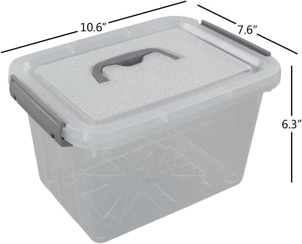 6-Pack Plastic Storage Box, 6 L Clear Storage Bins with Lid
