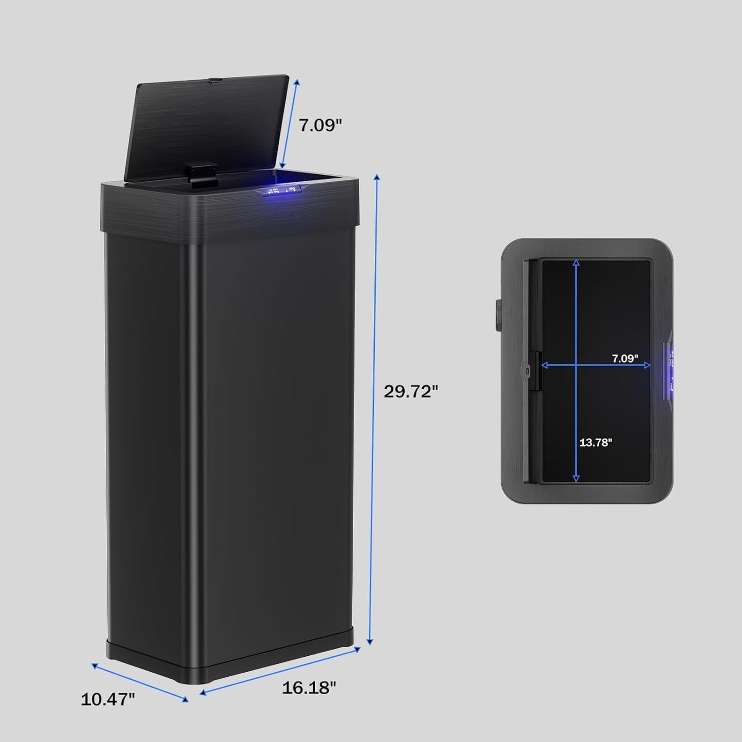 TLSUNNY 18.5 Gallon Motion Sensor Trash Can,Touchless Automatic Garbage Can,Brushed Stainless Steel Smart Bin,with Bag Holder,Soft Close Lid,for Kitchen,Office,RV,Bedroom,Living Room (Black, 70L)