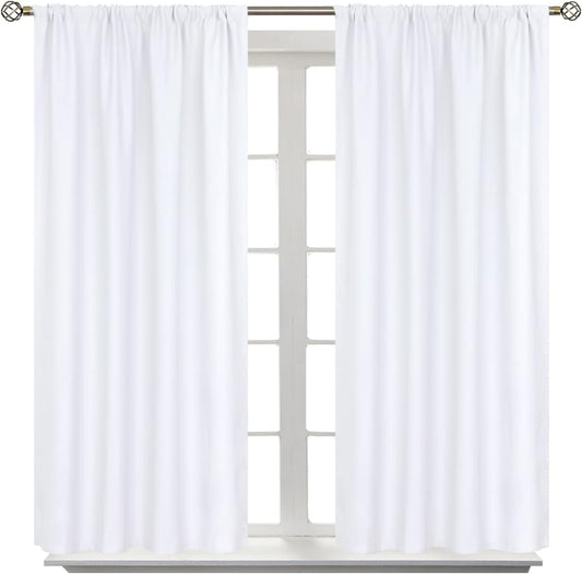 BGment Rod Pocket White Curtains 40 Inches Length for Kitchen Cafe Window - Privacy Protection Short Window Treatment Drapes for Bathroom Bedroom Home Decor, 2 Panels, Pure White, 42 x 40 Inch