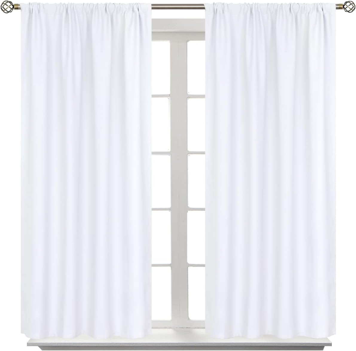 BGment Rod Pocket White Curtains 48 Inches Length for Kitchen Bathroom Window - Privacy Protection Short Window Treatment Drapes for Cafe Bedroom Home Decor, 2 Panels, Pure White, 42 x 48 Inch