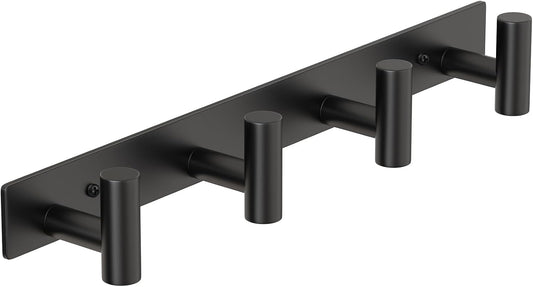 PMMASTO Coat Rack Wall Mounted, 4 "T Shaped Wall Hooks for Hanging, Heavy Duty Stainless Steel Coat Hook Rail for Hat Towel Robes in Bathroom Kitchen Mudroom Entryway (Black, 1 PC)