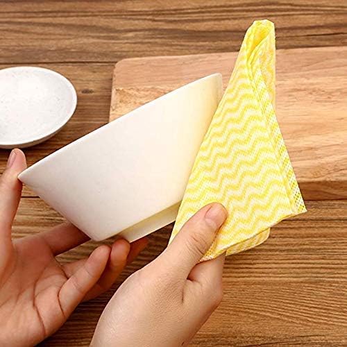 KMAKII 80 Pack Disposable Dish Cloths Heavy Duty Reusable Cleaning Wipes Dish Rags For Kitchen, 14 x 21 inches - Yellow