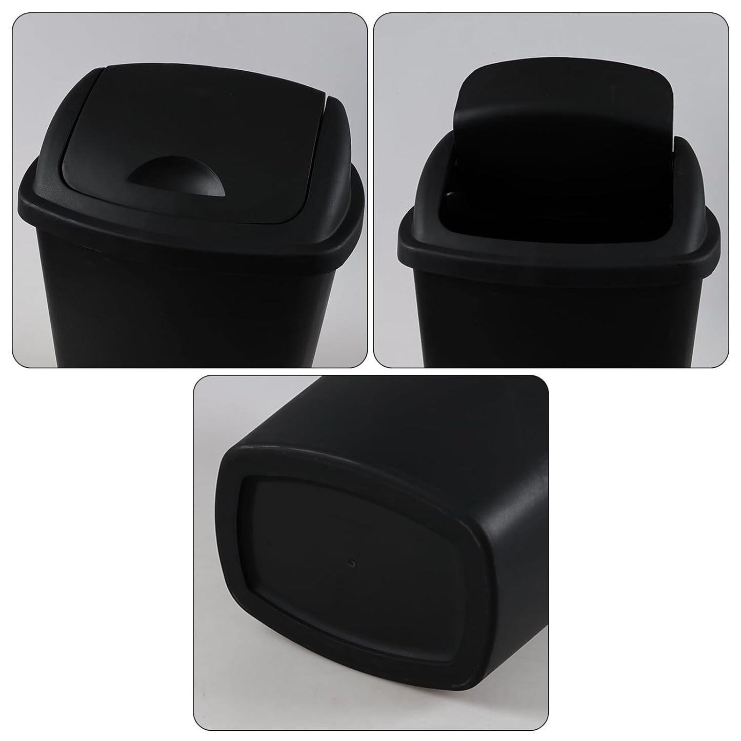 4 Pack 8 Gallon Medium Trash Can with Lid, Plastic Swing Top Garbage Can, Black Waste Bin Waste Basket for Bathroom, Kitchen, Bedroom, Office, College