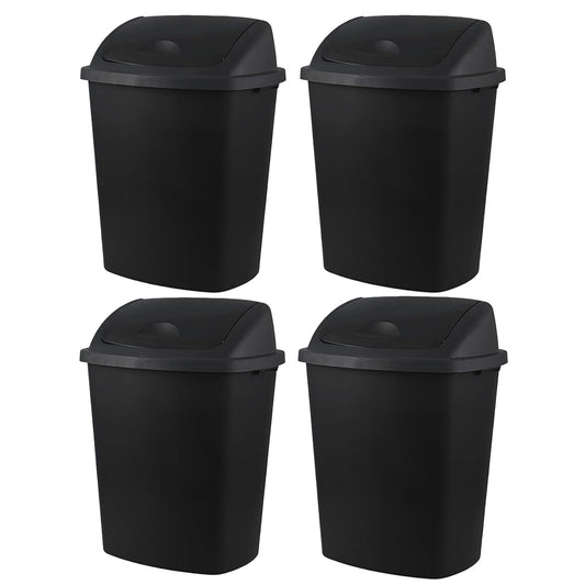 Bringer 18 Gallon Large Swing Top Trash Can, Plastic Garbage Can with Swing-Lid, Black, 4-Pack
