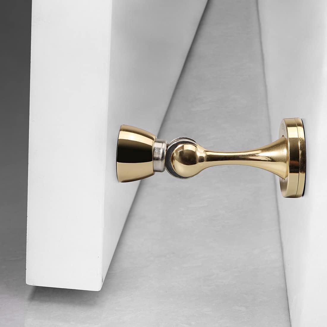 YAGU 1 Pack Magnetic Door Stopper Catch, Zinc Alloy Bright Gold Door Stops Holder Wall Floor Mounted, Magnet Metal Soft-Catch Doorstop