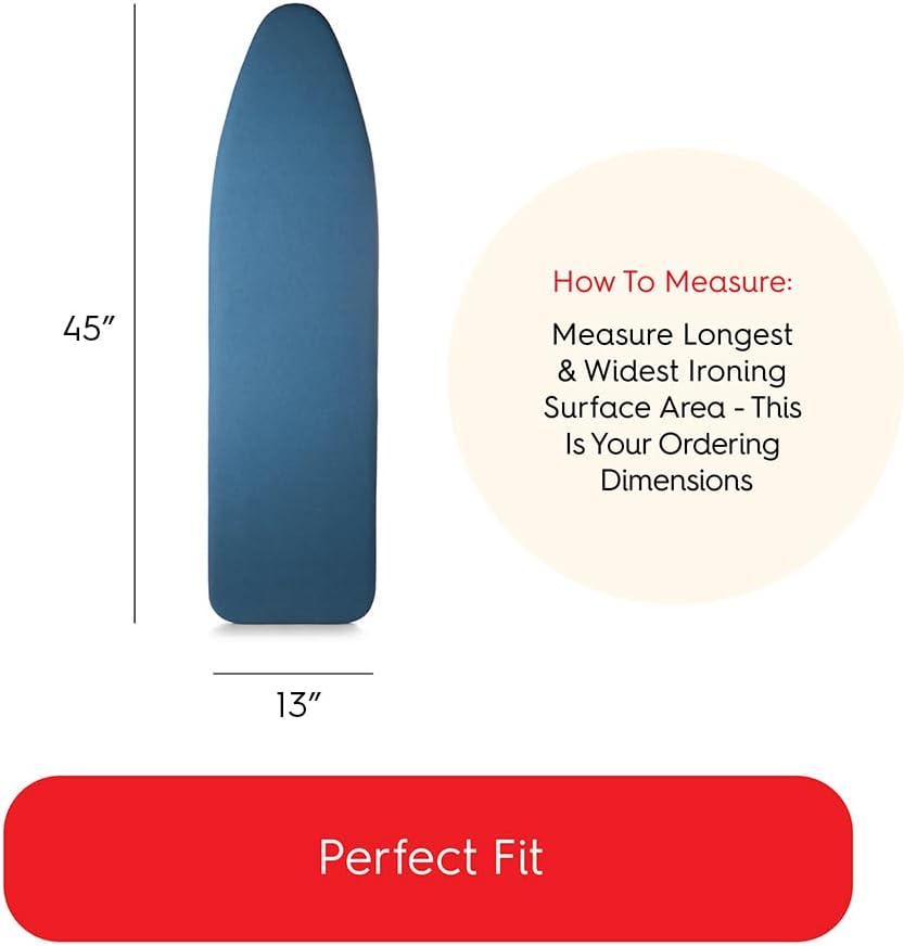 TIVIT Ironing Board Cover 13 x 45, Performance Grade Titanium Coated Pro Grip Pad & Covers - Superior Scorch & Stain Resistance, High Heat Reflection, 3 Padded Layers 3 Fastener Straps - Made In Italy