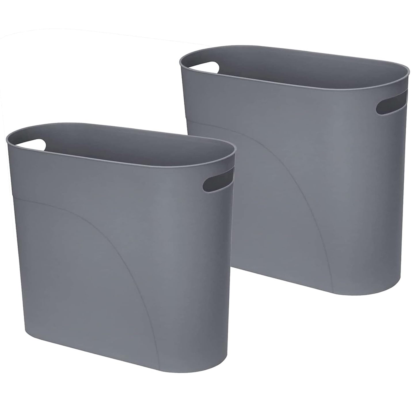 Small Trash Can Plastic Bathroom Wastebasket 3.2 Gallon Slim Garbage Container Bin with Handle for Home Kitchen Bathroom Bedroom Office, 2 Pack (Grey)