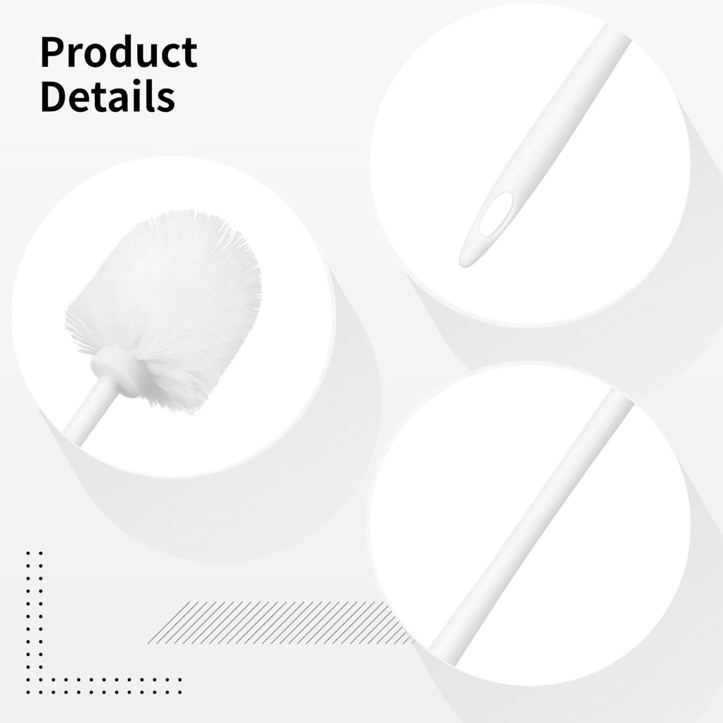 Homaisson Toilet Brush Set 15 Pack, Long Handle Plastic Toilet Cleaning Brushes with Storage Base, White Bristle Head, Quality PP Material, Deep Clean for Bathroom Corners