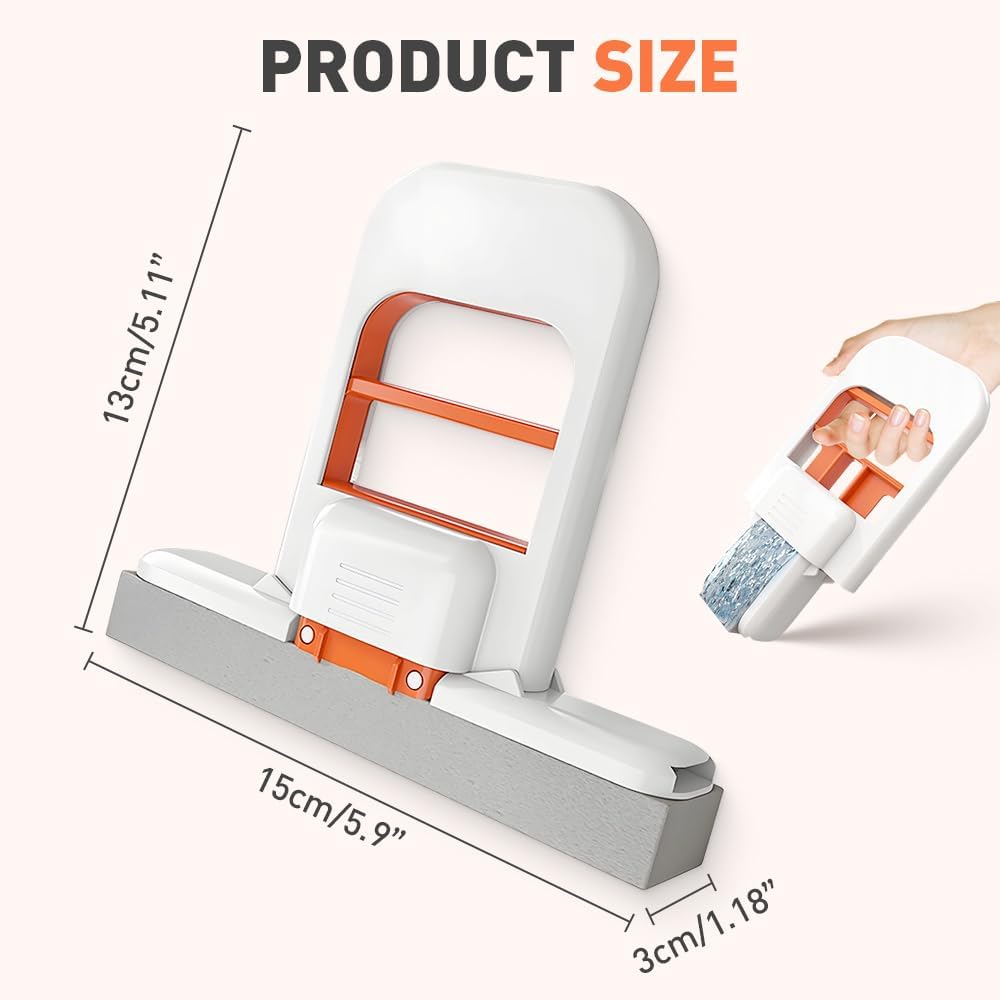 Mini Foldable Desktop Mop, Wet and Dry Portable Cleaning Sponge Mop,Self Squeezing Mini Sponge Mop with One Replaceable Head,for Small Spaces,Bathroom,Kitchen,Glass (Black/2pcs)