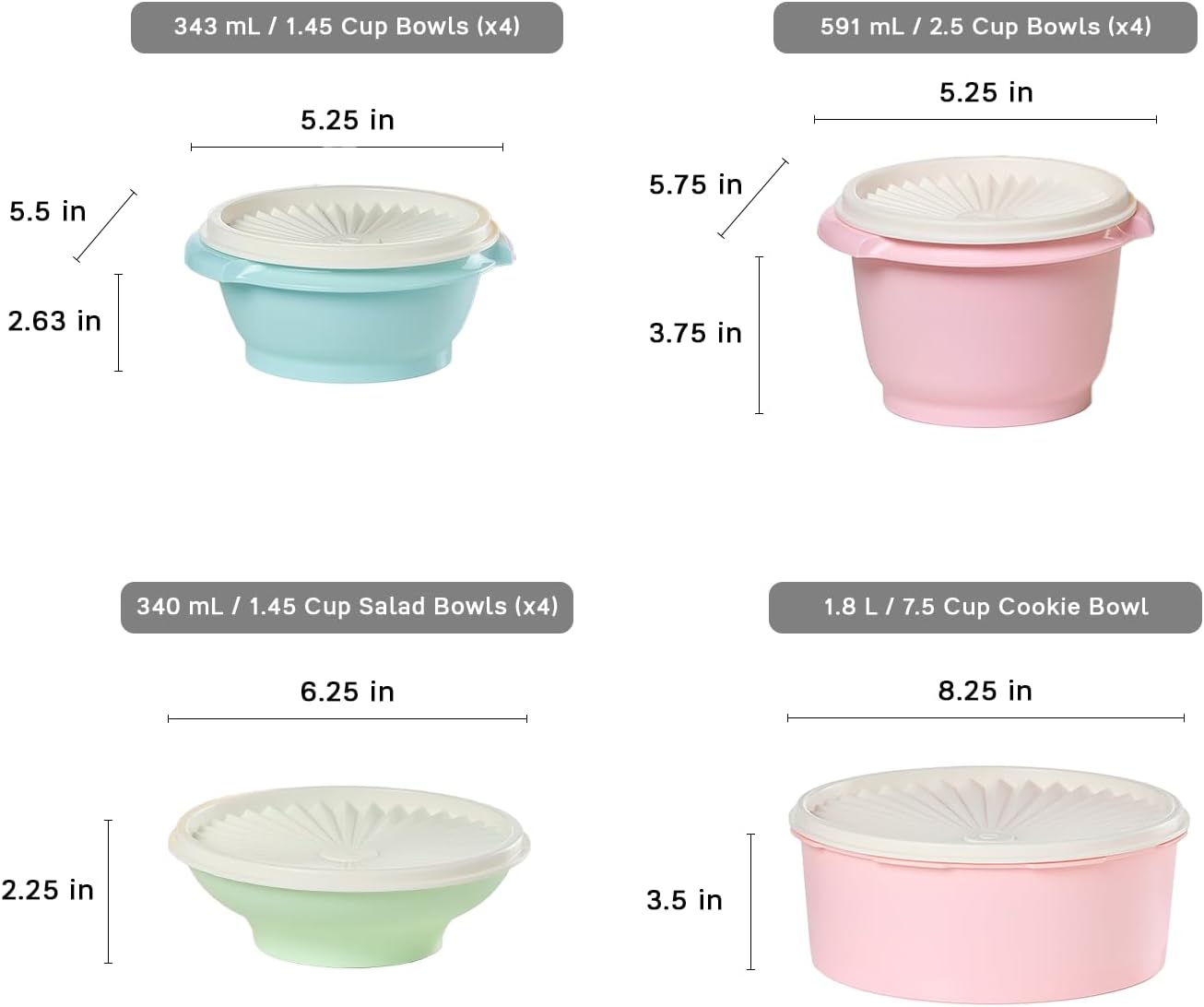 Tupperware Heritage Collection, 36 Piece Food Storage Container Set in Vintage Colors, Dishwasher Safe and BPA Free (18 containers, 18 lids)