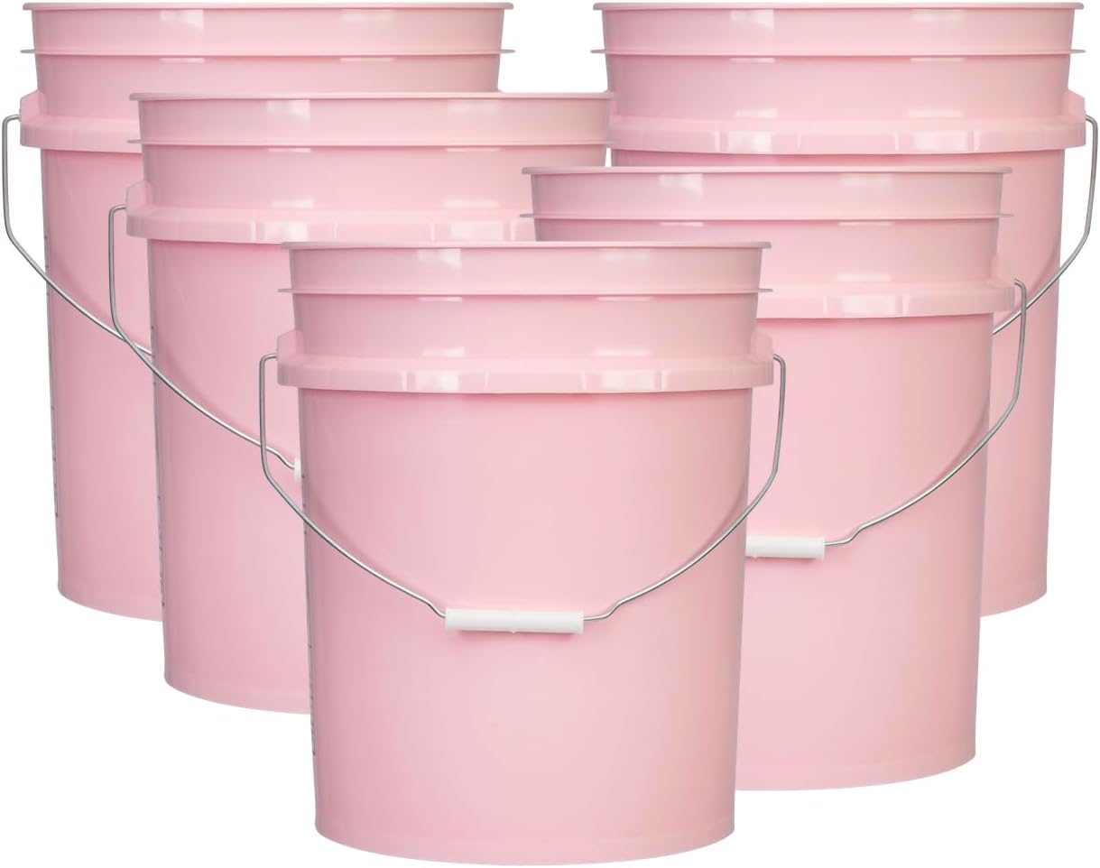 House Naturals 5 Gallon Premium HPDE Plastic Bucket - Made in USA Food Grade Storage Container, BPA Free All Purpose Pail (5, Pink)