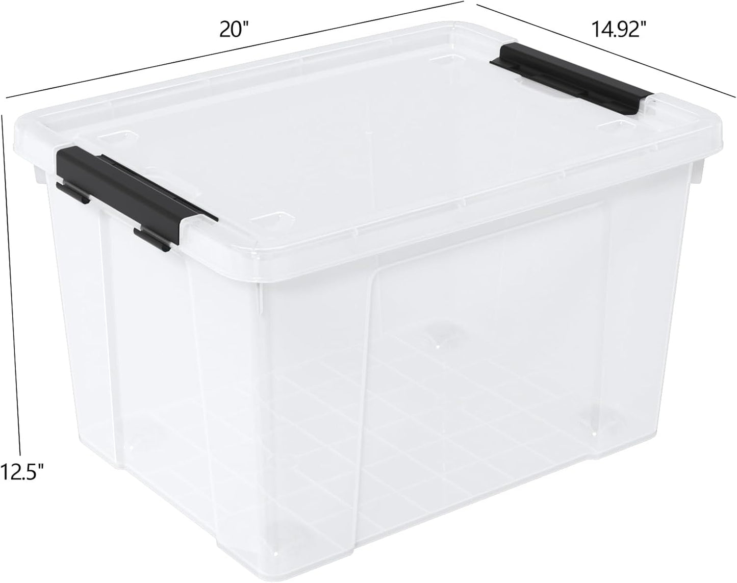 Set of 4 50 L Stackable Plastic Storage Container with Latching Lids and Wheels, Clear Home Garage Organization Bins Box, See-Through