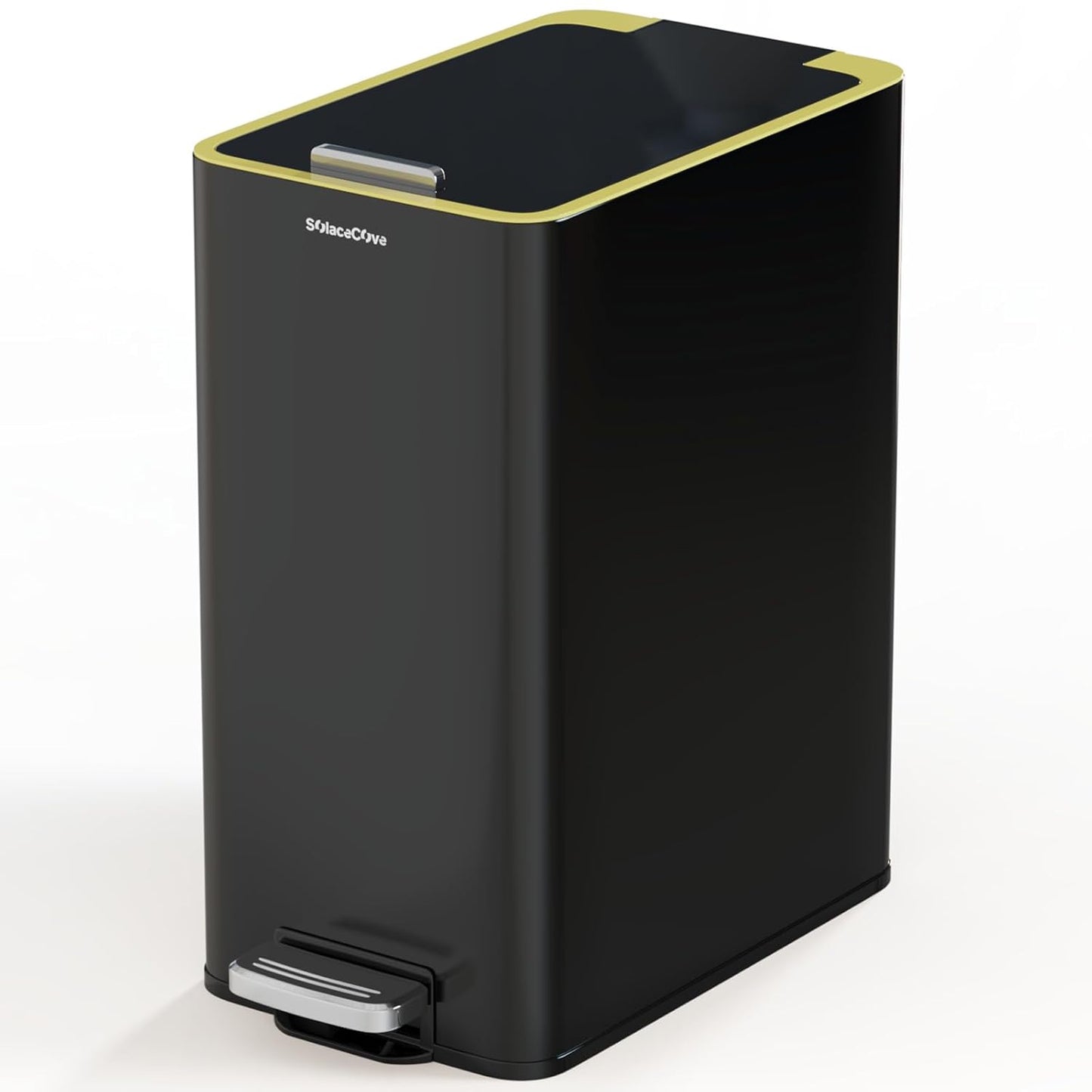 Stainless Steel Trash Can with Soft Close Lid,15 Liter/4 Gallon Garbage Can Kitchen Removable Wastebasket, Rectangular for Bathroom, Office (Black)