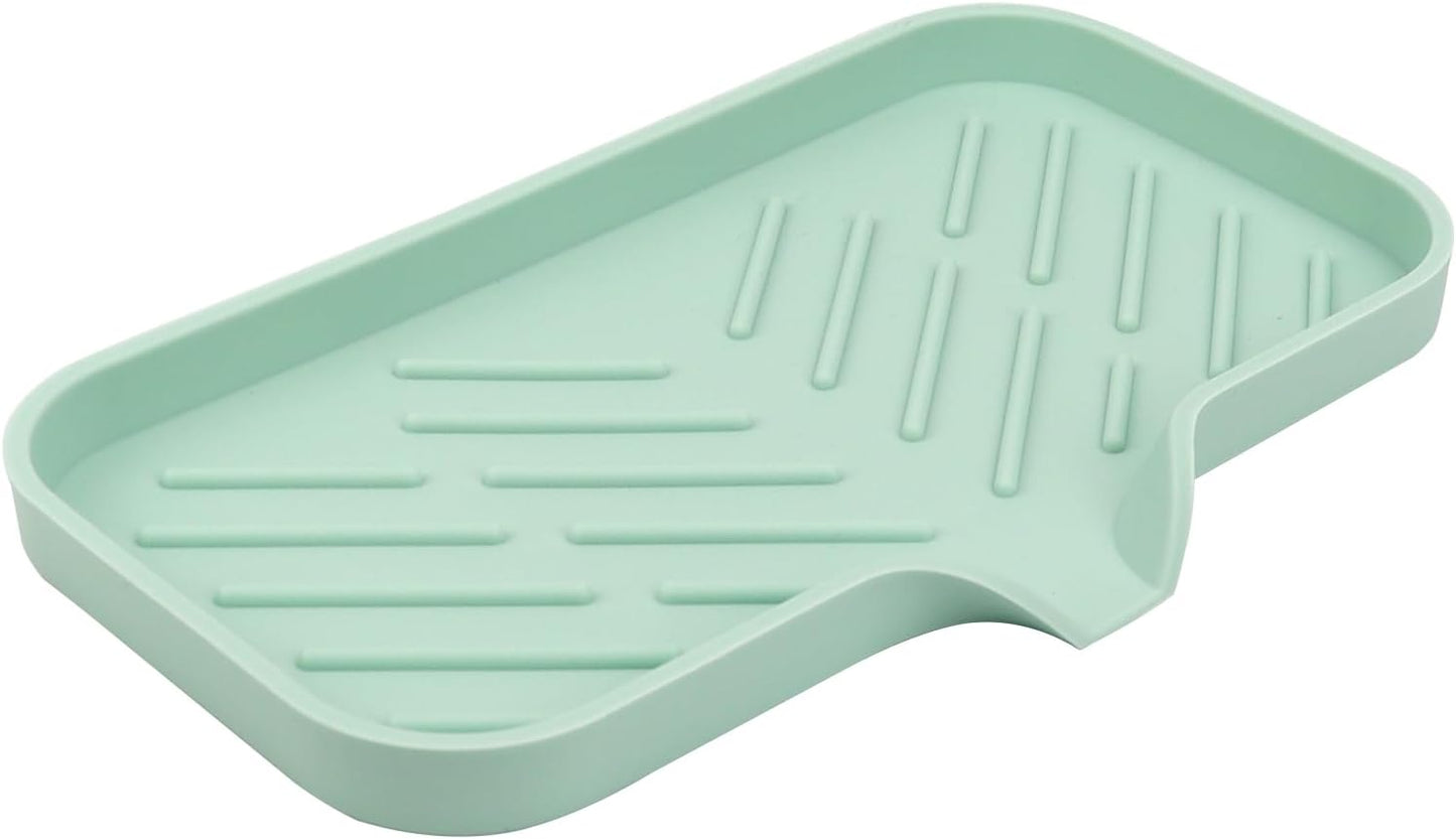 YASMEN Silicone Bathroom Soap Dishes, Sink Sponge Holder for Kitchen, Rubber Soap Dish with Drain, Shower Soap Sponge Tray, Sink or Counter Organizer, for Bar Soap, Bottle, Dish Soap Dispenser- Green