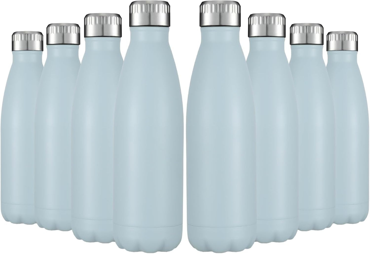 HASLE OUTFITTERS 17oz Stainless Steel Water Bottles Bulk, Vacuum Insulated Water Bottles Double Walled Reusable Metal Sports Water Bottles Keep Drinks Hot and Cold, Light Blue, 8Packs