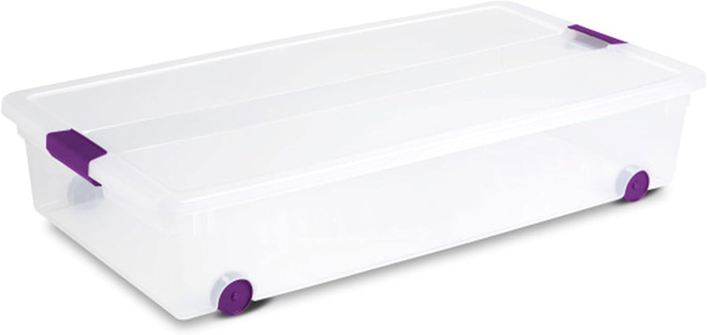 Sterilite 12-Pack ClearView Latch Box, Wheeled Underbed Organizer Bins for Home, 60 Quart