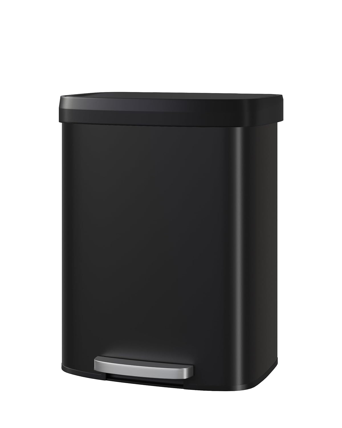 Garvee 16 Gallon / 60 Liter Metal Trash Can with Lid, Large Garbage Can for Kitchen, Rustproof Step-on Kitchen Metal Trash Bin with Liner Rim, Rear Handle, Soft Close Plastic Lid, Black