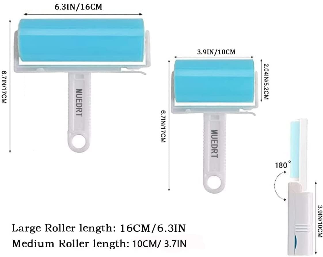Travel Lint Roller 3 Pack, Washable Lint Roller Reusable Compact Pet Hair Remover Cleaner with Cover for Clothes, Pet Hairs, Include Large/Medium/Small Size