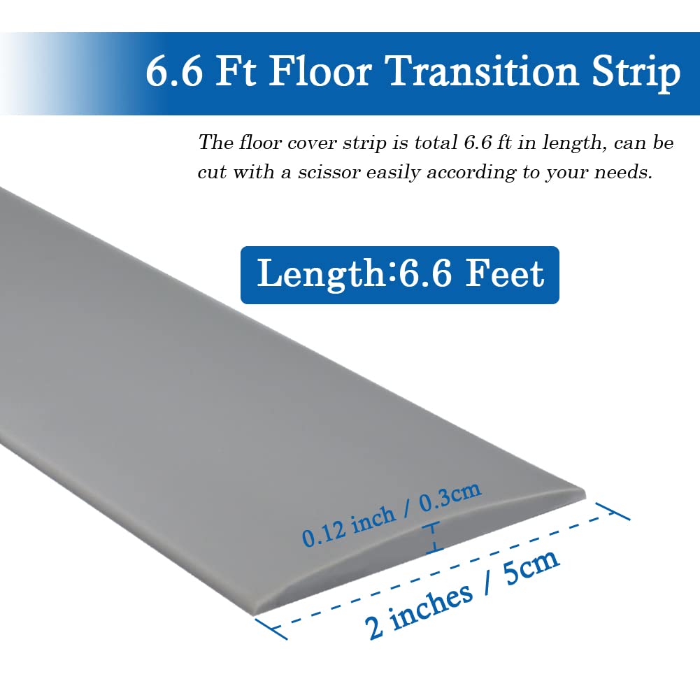 Floor Transition Strip Self Adhesive Floor Cover Strips Laminate 2" Wide Vinyl Flat Divider Transitions (5cm, 6.56Ft, Gray)