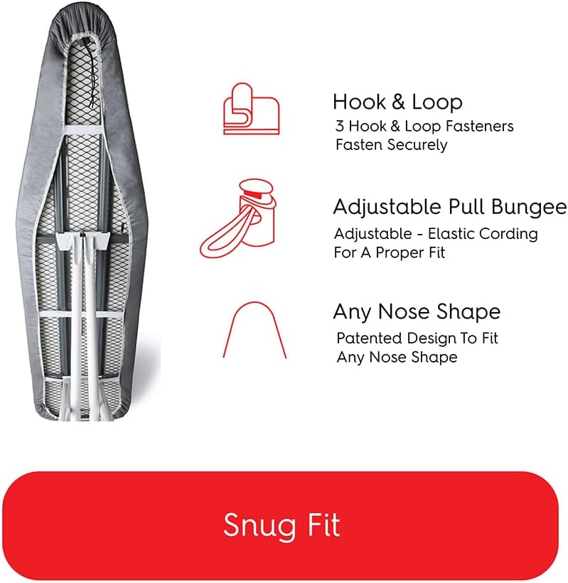 TIVIT Ironing Board Cover 12 x 41, Made in Italy. Pro Grip Pad Covers w/3 Fastener Straps & Pull Bungee Cord - Durable Scorch & Stain Resistant Padded Layers, Heat Reflective AlumiTek PRO Top Coat