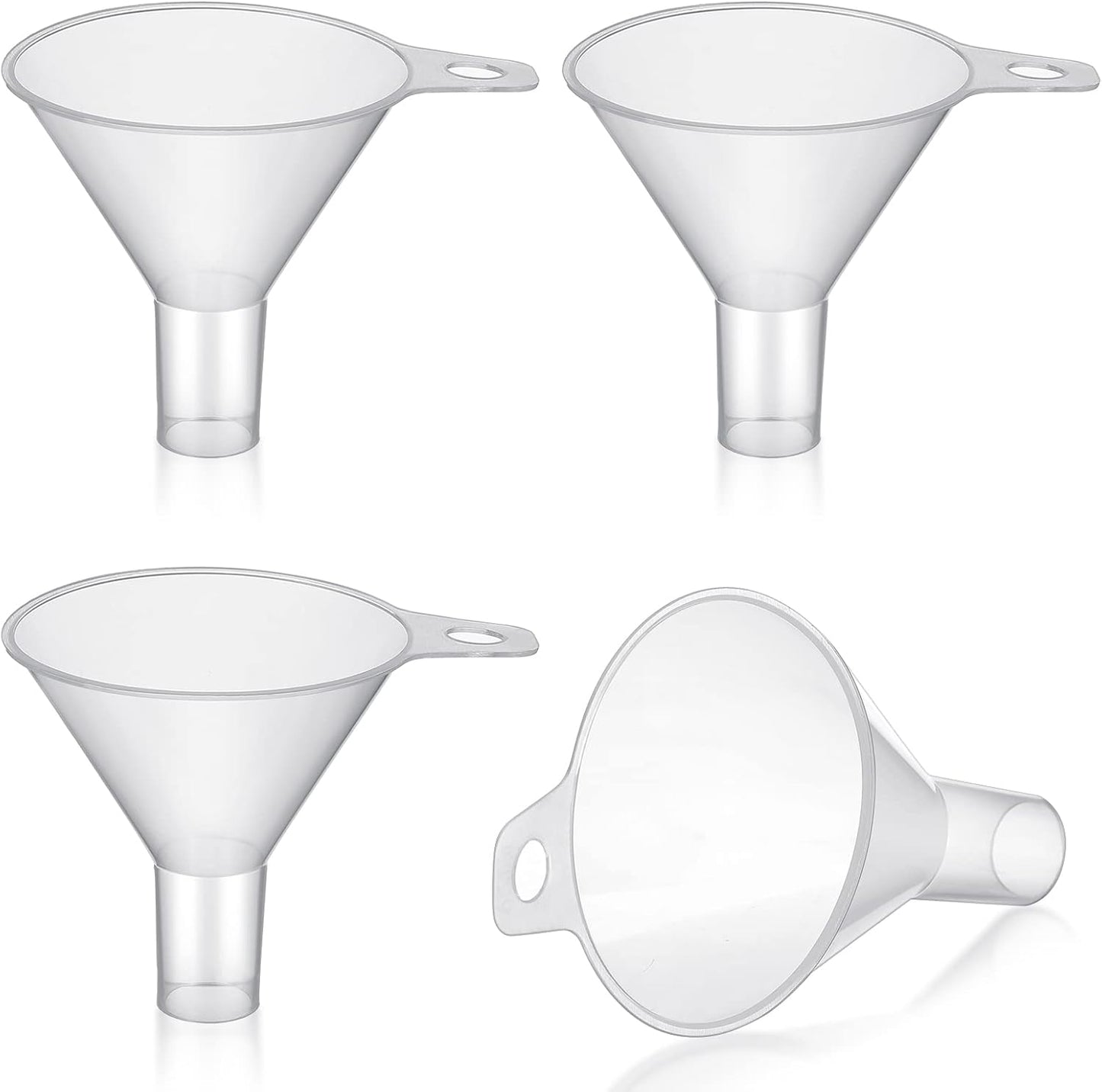 4 Packs Small Plastic Funnel for Filling Small Bottles 2.56 Inch Clear Wide Mouth Plastic Funnel for Filling Water Powder Essential Oils Perfumes Kitchen Bath Garage Use