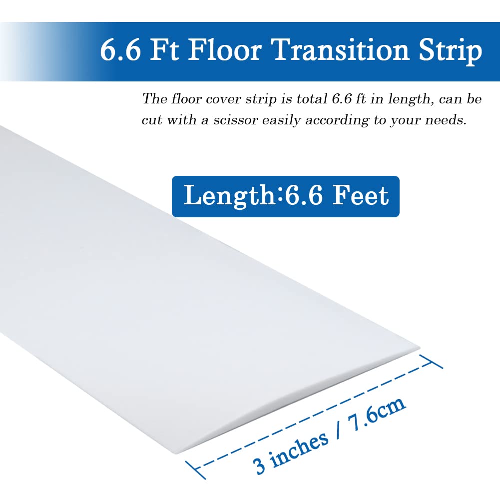 Floor Transition Strip Self Adhesive Floor Cover Strips Laminate 3" Wide Vinyl Flat Divider Transitions (7.5cm, 6.56Ft, White)