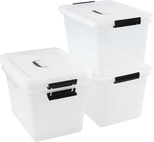Bringer 4-Pack Clear Plastic Latching Storage Box, 18 L Storage Bin with Handle