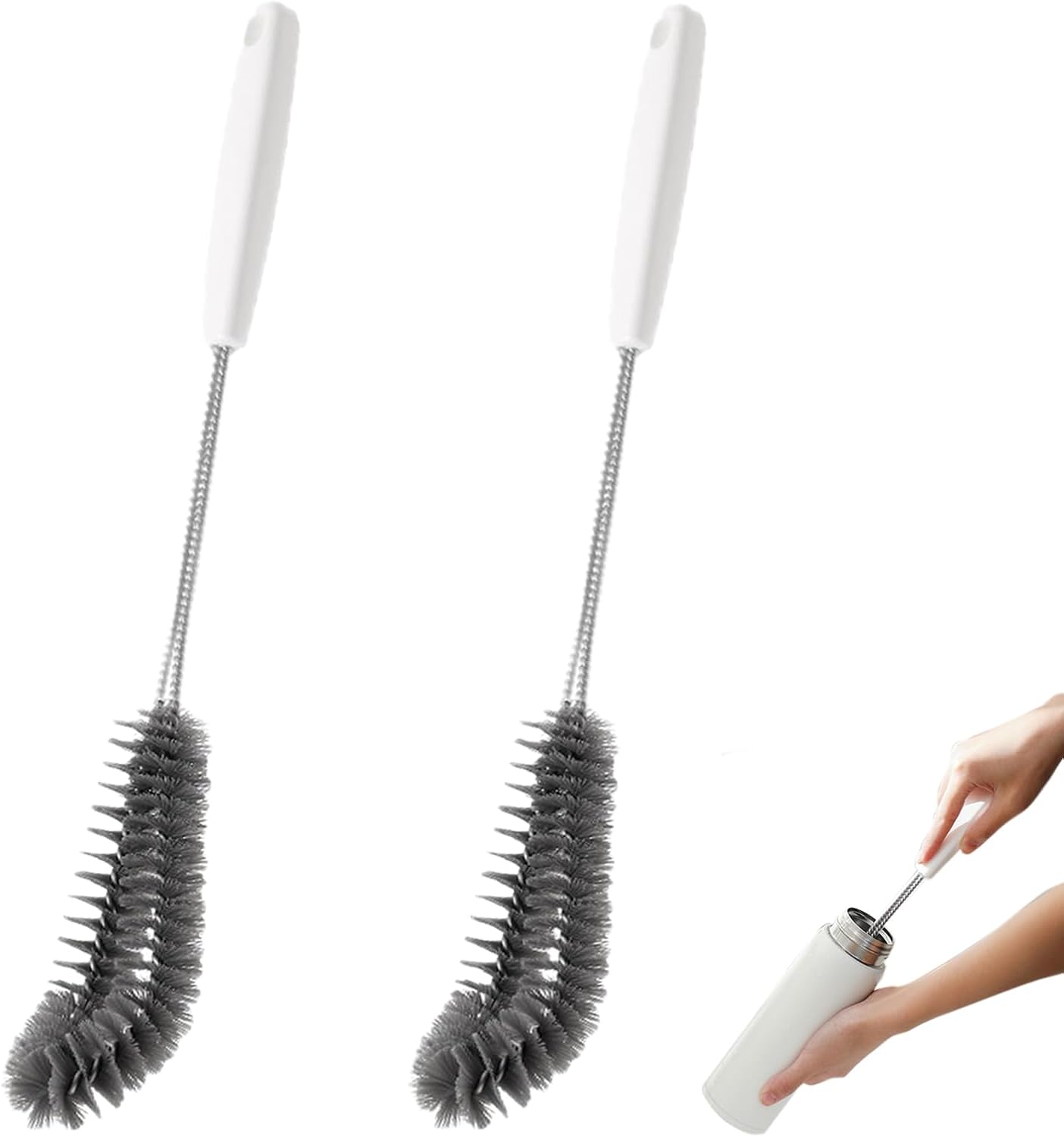2-Pack 16 inches Long Handle Bottle Cleaning Brushes - Ideal for Coffee Glasses, Pots, Milk Cups, Mugs, Wine Bottles, and Baby Bottles (Black)