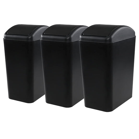 4.5 Gallon Trash Can with Swing Top Lid, Plastic Garbage Bin with Lid, Black, 3-Pack