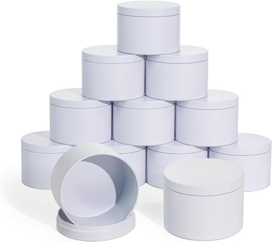 Tins With Lids, 3 Wicks Containers 12 Pack 14oz/420ml Seamless Bulk for Candle Making Supplies Wholesale Empty Jars - White