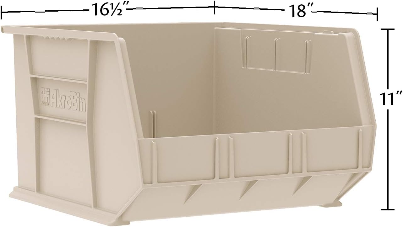 Akro-Mils 30270 AkroBins Plastic Storage Bins, Space-Saving Stackable Bins for Garage, Pantry, Craft Organization, 18" x 16" x 11", Red, 3-Pack