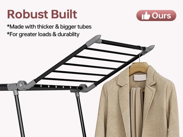 APEXCHASER Clothes Drying Rack Foldable, Large Drying Rack for Clothing Retractable, Winged Laundry Rack Folding Indoor Outdoor, Metal Clothes Airer for Bedding Towel Sweater Heavy Duty, Black